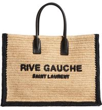 Saint Laurent Large Rive Gauche Logo Woven Tote in Naturale/Nero/Nero at Nordstrom