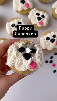 Alex LaRosa on Instagram: "Pupcakes 🐶  ✨made with tip 32   ✨handmade royal icing eyes, nose & tongue  ✨make the royal icing transfers at least one day in advance for proper drying   Supplies @nycake Piping tips @wiltoncakes l Inspiration @saucybakes   . . . . . #alexlarosabakery #pupcakes #puppycupcakes #dogcupcakes"