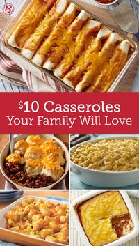 Made with simple, inexpensive ingredients like ground beef, chicken and pasta, these hearty casseroles will fill everyone up without emptying your wallet.