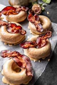 Baked Maple Bacon Doughnuts.