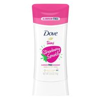 Choosing your teen's first deodorant is a big decision. They need the confidence that comes from feeling fresh all day, and you need to know their skin is getting the care it needs. Combining a sweet and juicy scent with all the care of Dove, Dove Teens Strawberry Sparkle deodorant stick is the perfect choice for your child's first deodorant. They'll love reaching for this deodorant to keep them smelling fresh each morning, and you'll know they're getting the gentle underarm care they need. This