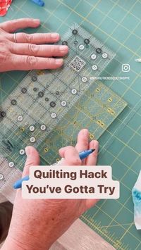 Here's a Girlfriend QUILTING HACK to make clear cut lines for quick cutting! All you need is your ruler, a sharpie, and some hand sanitizer! #mygirlfriendsquiltshoppe #mgqs #quiltinghack #rulerhack #sewingproject #sewingfun #sewfun #ruler #omnigrid