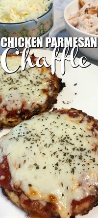 Chicken Parmesan Chaffles are the perfect low carb chicken parm recipe that is easy to make and tastes delicious! #Chicken #Keto #LowCarb #Chaffle