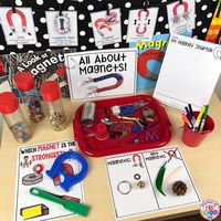 At the science table is the All About Magnets science unit for our Valentines, back to school, transportation, or space theme. Designed for preschool, pre-k, and kindergarten. #science #preschool #prek #kindergarten