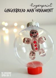 How to make a fingerprint gingerbread man ornament you'll treasure year after year as your little one grows on your Christmas Tree or kid made gift idea.