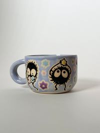 Periwinkle Soot Sprite Mug This is for a single individual mug Measures roughly 2.5 inches tall by 4.5 inches in diameter, not including the handle  Glazed on a white base