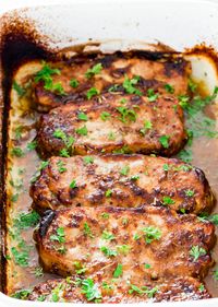 Mustard Balsamic Pork Chops with Rosemary - 5 minute prep time! These pork chops couldn't get any easier, they're so delicious and tender, they simply melt in your mouth!