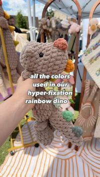 Mama Made Minis | Lindsay McNutt + Aly Dratch on Instagram: "this guy has become a fast favorite,
we will be making him on repeat.

want to make your own rainbow 🦖?
SAVE this post for later
+ follow the below…

PATTERN : mini DOZER dino
[you can find it on our website or in our Etsy shop]

BODY 🧶 : Bernat Baby Blanket ‘Sand’

S P I K E S :
all Bernat Blanket or Baby Blanket

COMMENT below
+ we will send you the color list,
+ L I N K S to the pattern and yarn.

#crochetersofinstagram #crochetdino #dinolover #dinosaur #minidino"