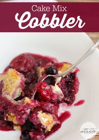 Cake Mix Cobbler - only three ingredients in this simple recipe - pop, cake mix and frozen fruit!