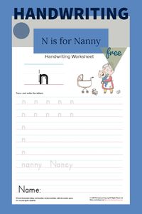 Nanny Nancy is here to help your students practice the Lowercase Letter N! #literacy #worksheets #handwriting https://primarylearning.org/worksheet/lowercase-letter-n/?utm_source=pinterest&utm_medium=social&utm_campaign=manuscript_handwriting&utm_term=lowercase_letters&utm_content=letter_n_occupations