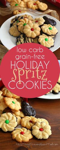 Buttery sweet spritz cookies get a keto makeover. These keto Christmas cookies are perfect for your healthy holidays, and you can make them ahead and freeze them. This makes a ton of cookies, so it's an ideal recipe for gift-giving. Or just make a half batch of these wonderful low carb cookies and save them all for yourself!