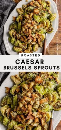 Roasted Brussels sprouts tossed in a delicious tahini caesar dressing and finished with crunchy whole-wheat croutons and roasted sunflower seeds. This delicious side dish is savory, crunchy, and so dang comforting!