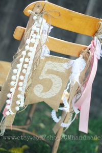 how cute is this burlap and lace bunting with the pompoms for shimmer's 10th!