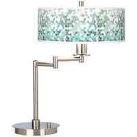 Adjustable convenience and classic style make this swing-arm desk lamp with Aqua Mosaic pattern shade a perfect fit.