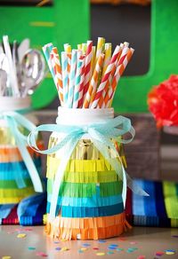 Mason Jar adorned in Paper Fringe from a Cinco de Mayo Themed Birthday Party via Kara's Party Ideas KarasPartyIdeas.com (15)