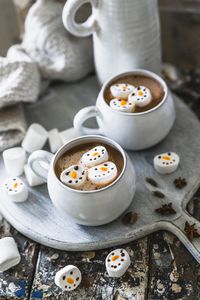 Chai Latte Hot Chocolate with marshmallow snowmen