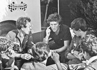 1969 Formula 1 Spanish Grand Prix  Austrian Lotus driver, Jochen Rindt, chats with mechanics, during the 1969 Spanish Grand Prix at the Montjuïc urban circuit in Barcelona, Spain.