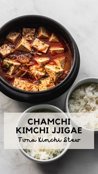 An easy and warming Korean stew to make at home: Chamchi Kimchi Jjigae or Tuna Kimchi Stew! All the briny taste of the sea with omega-rich canned tuna. With the mouth-watering flavors of aged kimchi. You only need a few ingredients to make a bubbling soup that's good for you and incredibly delicious! An easy and delicious weeknight meal. Serve with rice for a simple soup thats packed full of flavor and protein. 