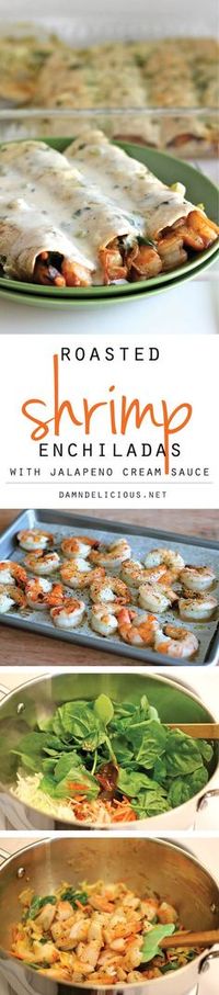 Roasted Shrimp Enchiladas with Jalapeño Cream Sauce _ Smothered in a rich, jalapeño cream sauce, how can you resist?!