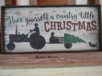 Primitive Wood Sign Christmas Sign Tractor by RusticHavenSigns