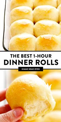 My favorite 1-Hour Soft and Buttery Dinner Rolls recipe is easy to make by hand or with a stand mixer, perfectly soft and fluffy, and so buttery and delicious! Options to make them with garlic, herbs, or extra-cheesy included too! | gimmesomeoven.com #dinner #rolls #buns #side #thanksgiving #christmas #bread #holidays #bake