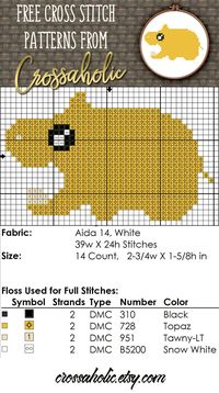 This cute kawaii hippo is very easy and small cross stitch pattern for beginners or kids. More free patterns here: https://ru.pinterest.com/crossaholic/free-cross-stitch-patterns/