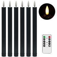 PRICES MAY VARY. 6 black LED taper candles and 1 remote control together in one kit. | Dimensions: 0.78" D x 10" H. LIFELIKE FLAME - Forget flat, fake flames! The Stmarry flameless taper candle features realistic 3D flames with a black wick. The warm white, flickering light will make you swear you're looking at a real candle stick. REMOTE CONTROL and Battery Operated - Use the included remote control to switch from steady light to flicker. You can also adjust the brightness. The 2 / 4 / 6 / 8 hour timer setting will turn the tapered candles on and off at the same time each day. Each candlestick is powered by 2 AAA batteries (not included). CONVENIENT and SAFE - The classic tall taper in a lightly distressed finish complements all styles of home decor. And there is no mess, no wax to clean