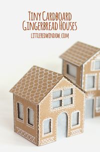 Tiny Cardboard Gingerbread Houses | littleredwindow.com | Make these adorable little Gingerbread Houses out of cardboard, they even light up!