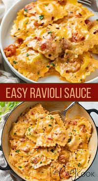 This Creamy Ravioli Sauce recipe is SO quick and easy to make with fresh or canned tomatoed and frozen or refrigerated ravioli. It's a perfect 30 minute meal idea!