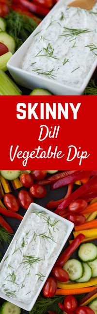 This skinny dill vegetable dip is a staple in our fridge -- we're hardly ever without it! You won't want to stop snacking on vegetables when you're dipping them in this healthy and low-cal dip.