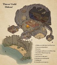 Thieves' Guide Hideout map cartography | Create your own roleplaying game material w/ RPG Bard: www.rpgbard.com | Writing inspiration for Dungeons and Dragons DND D&D Pathfinder PFRPG Warhammer 40k Star Wars Shadowrun Call of Cthulhu Lord of the Rings LoTR + d20 fantasy science fiction scifi horror design | Not Trusty Sword art: click artwork for source