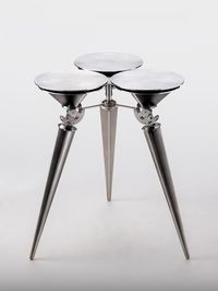 South Korea-based architecture studio Sukchulmok's lead designer Park Hyunhee has designed Chul-02 Cone Stool that is multifunctional, adjustable, and made entirely of steel. The stool comprises of three conical tops that appear to be leaning against each other and is adjoined by three adjustable pointed legs.