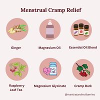 Natural menstrual cramp relief: -fresh ginger -essential oil blend of sweet marjoram, ginger, rose, lavender, cinnamon, clary sage, and peppermint -drink red raspberry leaf tea -magnesium glycinate -cramp bark tincture -optional: heating pad . . . #periodcramps #menstrualcramprelief #menstrualpain