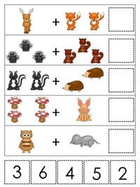 Here is what you get!  1 Woodland Animals themed Math Addition preschool educational activity that prints 1 game board and 5 game pieces on 1 page.  We use these types of educational games in our learning center with children ages 2-6. The games are designed and produced by the owner of Books and Bubbles Family Care in Arkansas City Kansas. Use a combination of our many educational games to teach young children in a daycare or homeschool setting.  Please see our many other items in our store. We