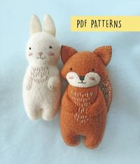 GREAT BARGAIN Set of 2 PDF Patterns Woodland Animals Felt Plush, Baby Toys Set Felt Sewing Patterns,