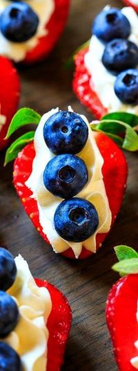 Red, White, and Blue Cheesecake Stuffed Strawberries!