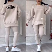 Women's Casual Sweatshirt Sports Set Autumn Winter Fashion Solid Loose Irregular Sweatshirt Top And Slim Trouser Two Piece Sets