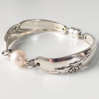 This Gorgeous Bracelet Features Two Vintage Silverplate Silverware Handles With A Large White Freshwater Pearl In The Center. It Has Our Signature Heavy Duty Magnetic Clasp And Is Sized At 7"