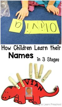 There are 3 clear stages that children go through as they are learning their names in preschool-- recognize, spell and write them.