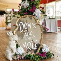 BB Luxe | A gift from an Aunt made the perfect entrance sign for an Alice in Wonderland themed party...the mirror was replaced with silver card to… | Instagram