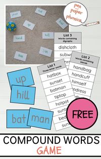 Try this fun compound word game to introduce the concept behind compound words. It's easy to make and packed full of fun. Click through for free activity plan and leveled resources. #compoundwords #distancelearning #penandpaperphonics