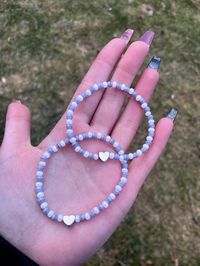 Handmade  Valentines Heart Purple and White Seed mix Beaded Stacking Bracelet, Stretchy Bracelet