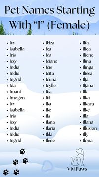 🌸 Introducing 51 Unique Female Pet Names Starting with I! From the elegant Ivy to the charming Izzy, each name carries its own special charm. Whether you're welcoming a new furry family member or seeking inspiration for your beloved pet, these names offer a diverse selection to choose from. Explore the list and find the perfect moniker that resonates with your pet's personality, adding joy and warmth to your home! 🐾💖 #PetNames #FemalePets #INames