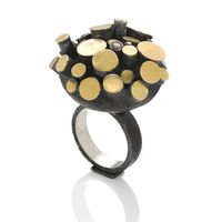 Place - ring - silver, 18kt yellow gold, diamond ct 0,02 , niello, patina, 2016 - Gigi Mariani