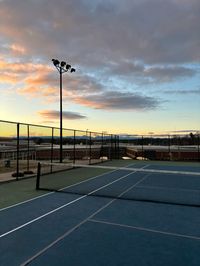 Tennis court, pickleball, aesthetic, sunset, skyline