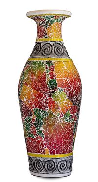 PRICES MAY VARY. MOSAIC MASTERY - Mosaic Vase is handmade of terracotta and decorated with hundreds of tiny, glass mosaic pieces. This vase is not for water use. MULTICOLOR TREASURE – Artistic design features bright multicolored mosaic scattered about and decorative black swirls on the white base and neck. It offers a vibrant decorative accent to any space. BIG STATEMENT – It’s large size(Tall 23.6”, Top 6.5”, Middle 10”, Base 5.5”) makes a bold, eye-catching focal point on its own, or fill with