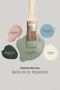 Characterized by ornate, playful elements, the Rococo period was one of luxury and leisure. Ready to turn your home into a palace? Tap this pin to order free Sherwin-Williams color chips, then stop by your neighborhood store to get your painting project started.  #SherwinWilliams #DIY #InteriorDesign #Color #Inspiration #Rococo #Paint #ColorPalette #PaintColorPalette #ArtistPalette