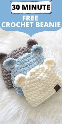 Try this easy free crochet baby hat pattern for beginners that comes in 4 sizes. You can make it for a newborn as well. The pattern is versatile and will look great on a girl or a boy baby. It takes only 30-45 yards of yarn for this crochet project.