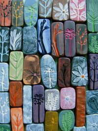 Pick a flower or plant and lay on top of a small piece of clay and use a rolling pin to make an imprint in the clay. Let it harden. Paint. Add a magnet to the back.