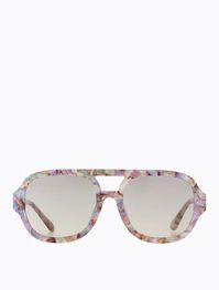 Classic vintage style aviators crafted in high quality mixed shell effect acetate with matching light mauve/grey gradient lens with Category 1 UV protection.Frame width: 145mmFrame height: 55mm